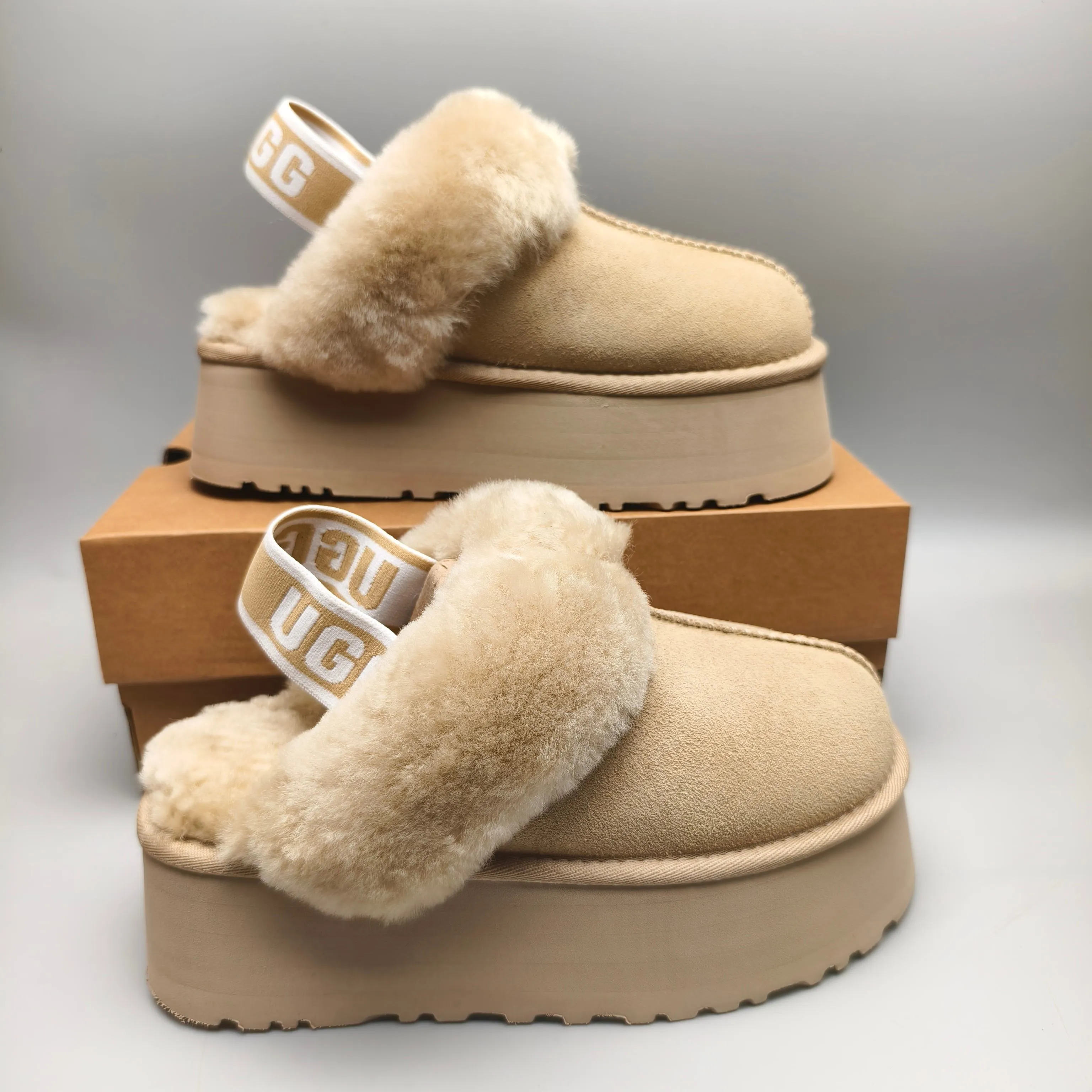 💰 480 UGG sheepskin all-in-one snow boots UGG official website recommends 3474 5-layer 5 cm thick-soled slippers. Color: chocolate, mustard, black, gray, maroon, evening pink. Size: 35-41